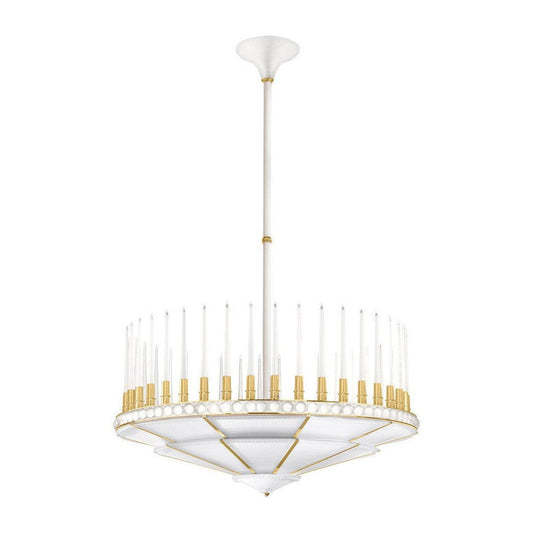 French Crystal Crown LED Chandelier / Satin Gilded