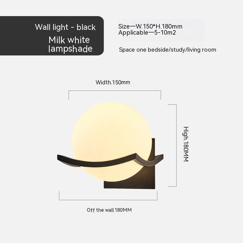 European Glass Shade Bedside Wall Lamp / Black Striped Clear Cover / 5W White Light