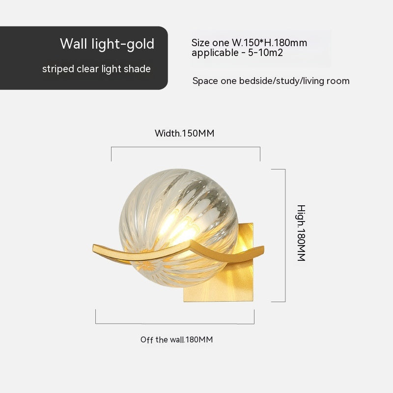 European Glass Shade Bedside Wall Lamp / Black Striped Clear Cover / 12W White Light