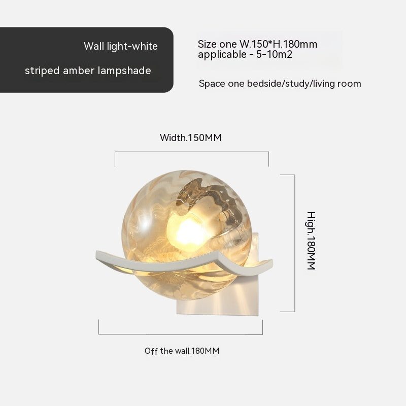 European Glass Shade Bedside Wall Lamp / Black Water Pattern Amber / Without Bulb