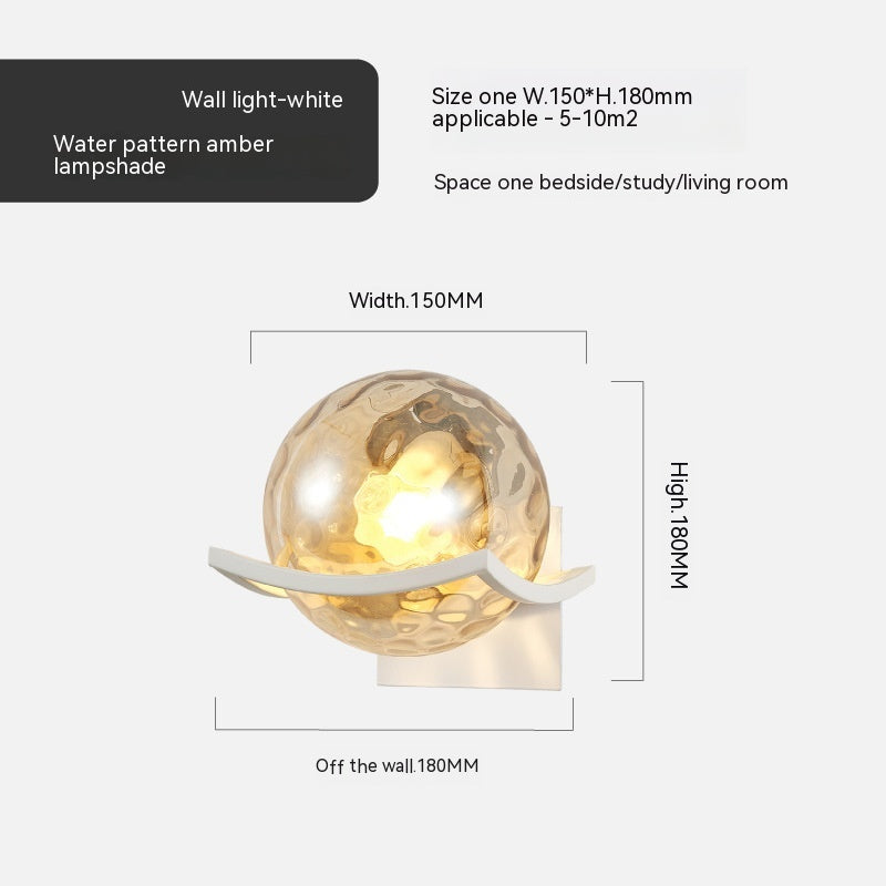 European Glass Shade Bedside Wall Lamp / Black Water Pattern Amber / 5W Warm Light
