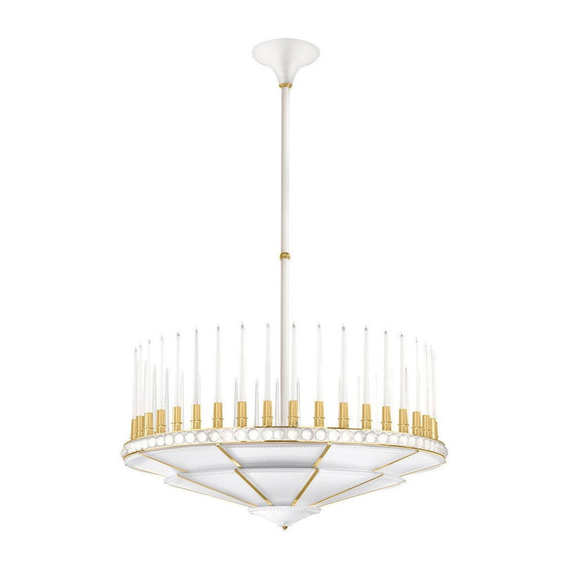 French Crystal Crown LED Chandelier / Satin Gilded