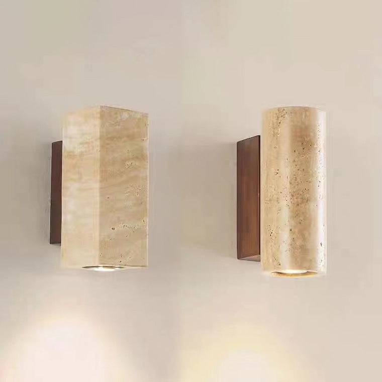 Japanese Stone and Walnut Wall Sconce / 01 Indoor
