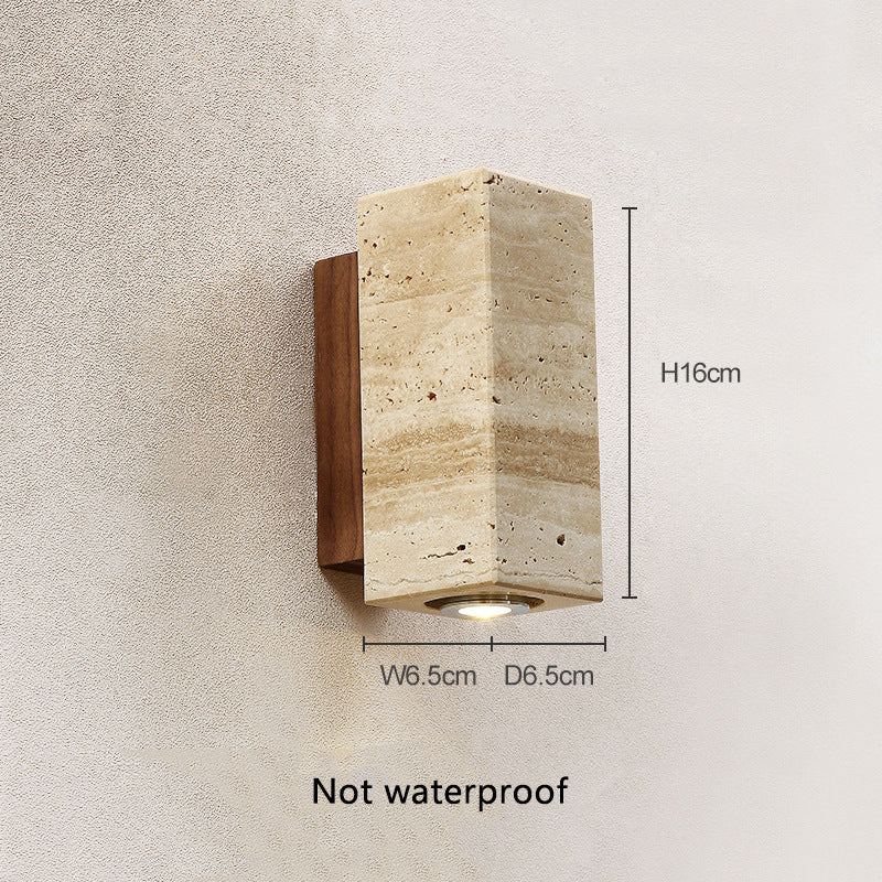 Japanese Stone and Walnut Wall Sconce / 03 Indoor
