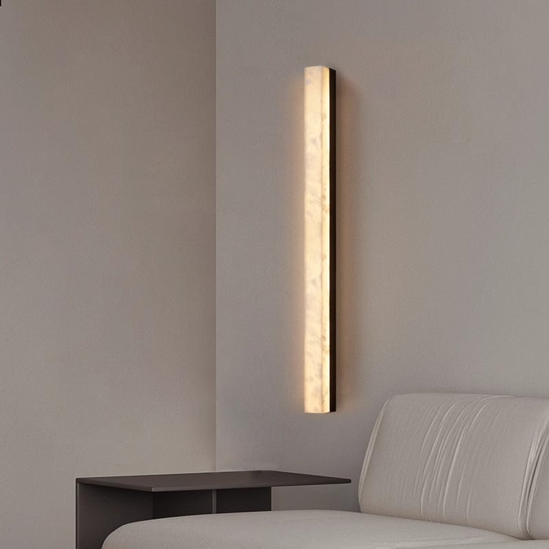Natural Marble Linear Wall Sconce / LED Warm Light / Black 40cm