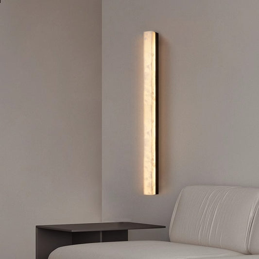 Natural Marble Linear Wall Sconce / LED Warm Light / Black 40cm