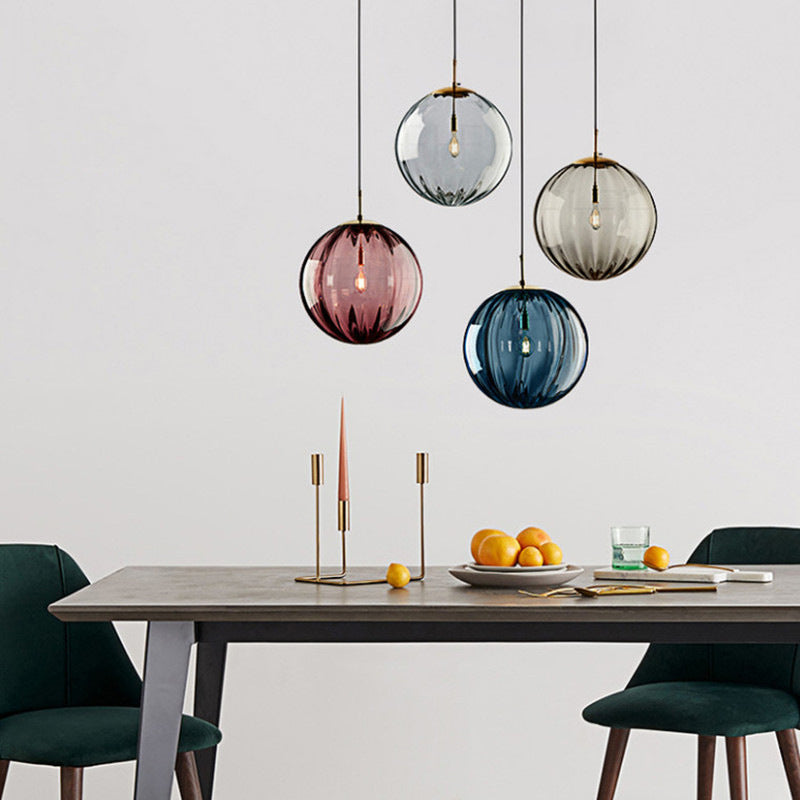 Nordic Water Ripple Glass Globe Pendant / Light Source Not Included / Style A Rose Red