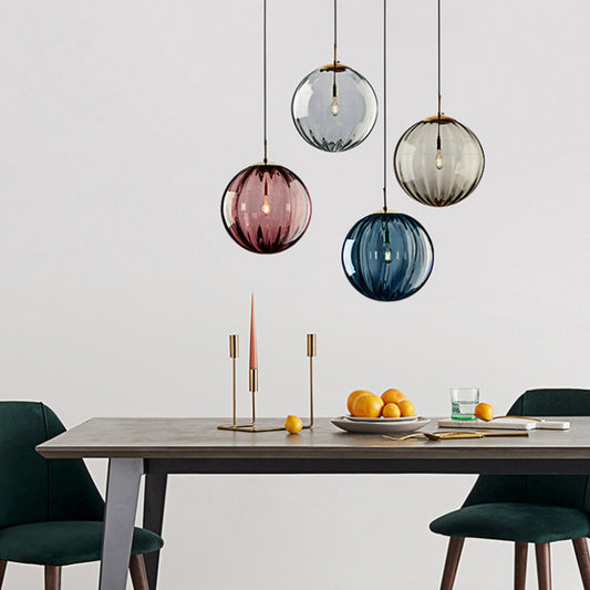 Nordic Water Ripple Glass Globe Pendant / Light Source Not Included / Style A Rose Red