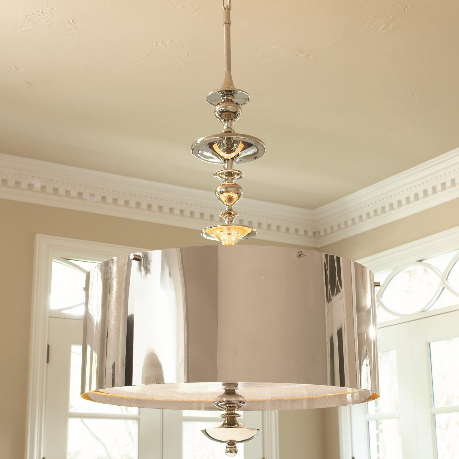 Perforated Nickel Drum Pendant Chandelier / Nickel-Large