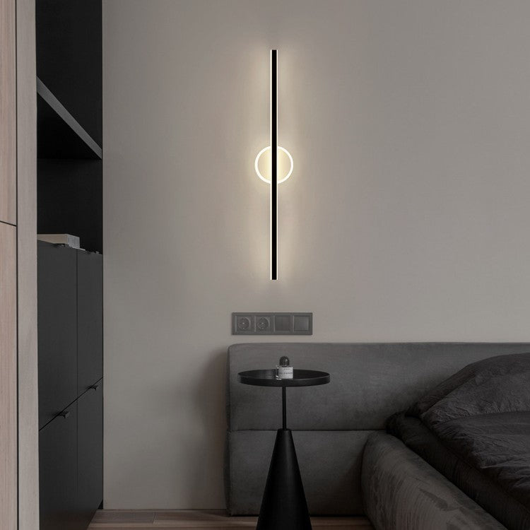 Slim Linear LED Bedroom Wall Light / Black / 40x12x5cm / Three color light