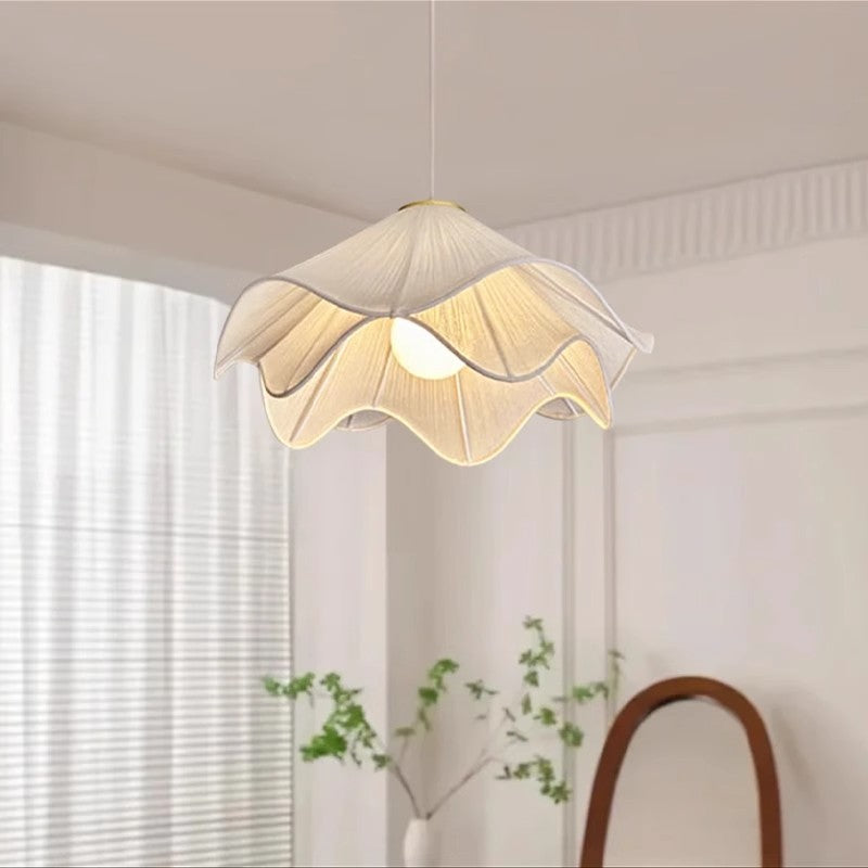 Soft Petal Fabric LED Chandelier / 50CM Gold / Tri colored light